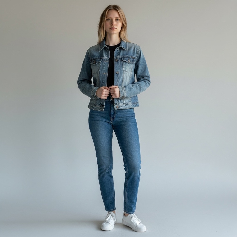 Women's Calvin Klein Jeans 100% Cotton Blue Denim‎ Jacket Pockets Classic Large